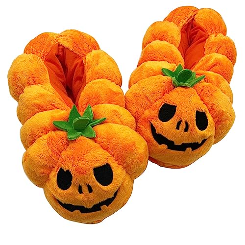 Miahhy Halloween Slippers, Halloween Pumpkin Slippers, Women Plush Cute Slippers Home Indoor Anti-Slip Faux Fur Soft Warm Shoes