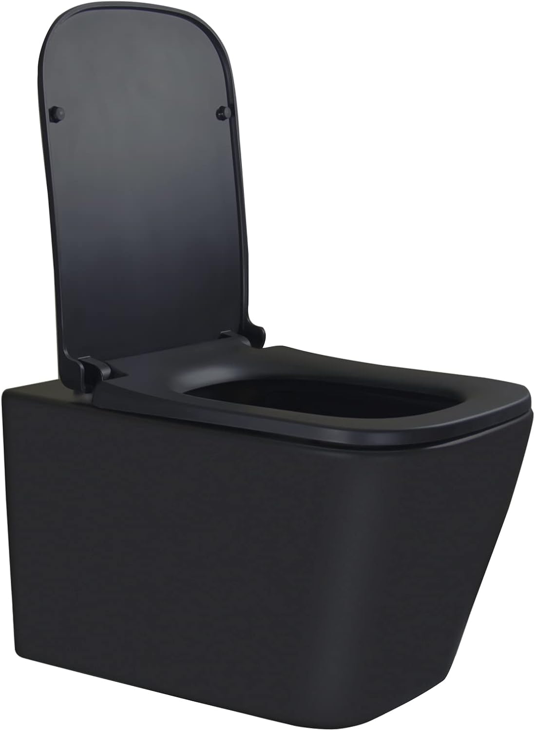 WinZo WZ5923B Rectangular Wall Hung Toilet Bowl Wall Mounted Bowl with Soft Closing Seat in Matte Black