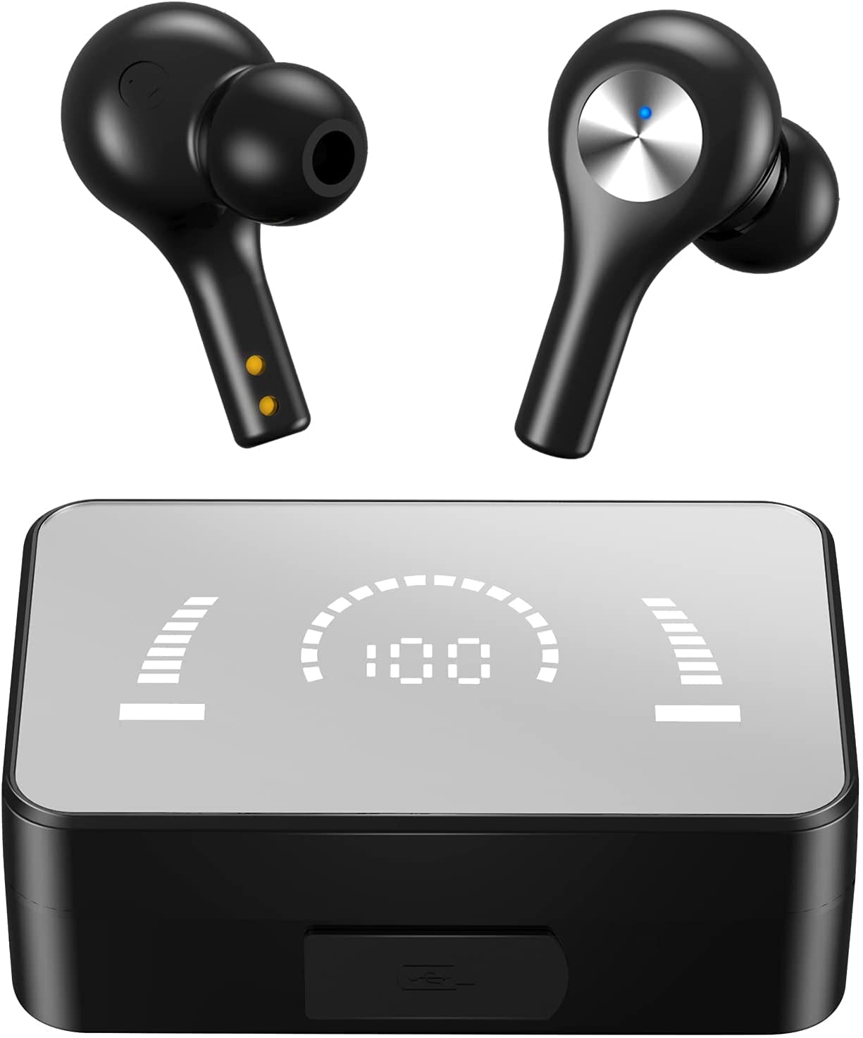 Wireless Earbuds Bluetooth-5.2 Headphones with Wireless Charging Case,Bass Sound Touch Control Earphones with 100H Playtime Mics Noise Reduction IPX5 Waterproof,for Sports Home Office-Black