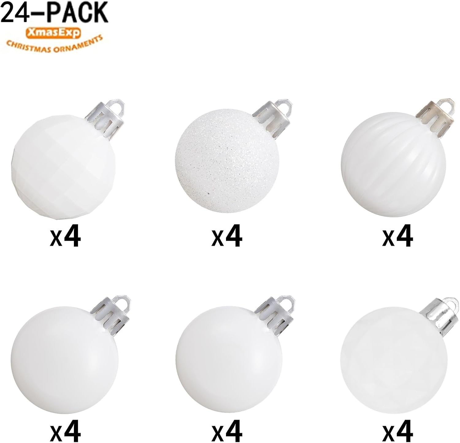 XmasExp 24ct Christmas Ball Ornaments Shatterproof Christmas Ornaments Set Decorations for Xmas Tree Balls Halloween Decorations (1.57''/40mm, White) White 1.57"