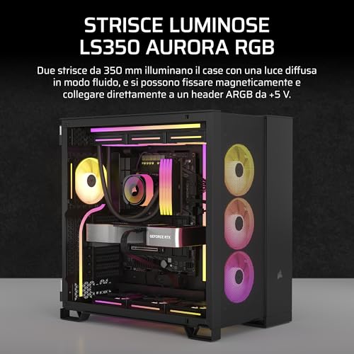 Corsair LS350 Aurora Light Rgb Strips 350Mm – 2X Magnetic Diffused Individually Addressable Rgb Led Strips – +5V Argb Header Or Corsair Icue Controller – Argb To Icue 3-Pin Adapter Cable Included - 2