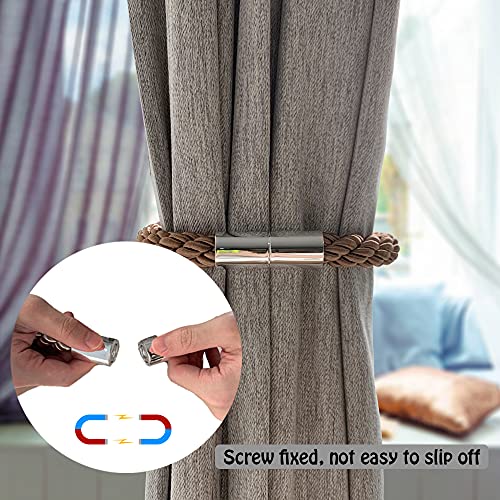 Cawanfly Magnetic Curtain Tiebacks Decorative Window Drapery Holdbacks, 2 Pack Window Drape Weave Tie Back Holders For Blackout Sheer Window Treatment (Coffee, 20Inch) #TOP1