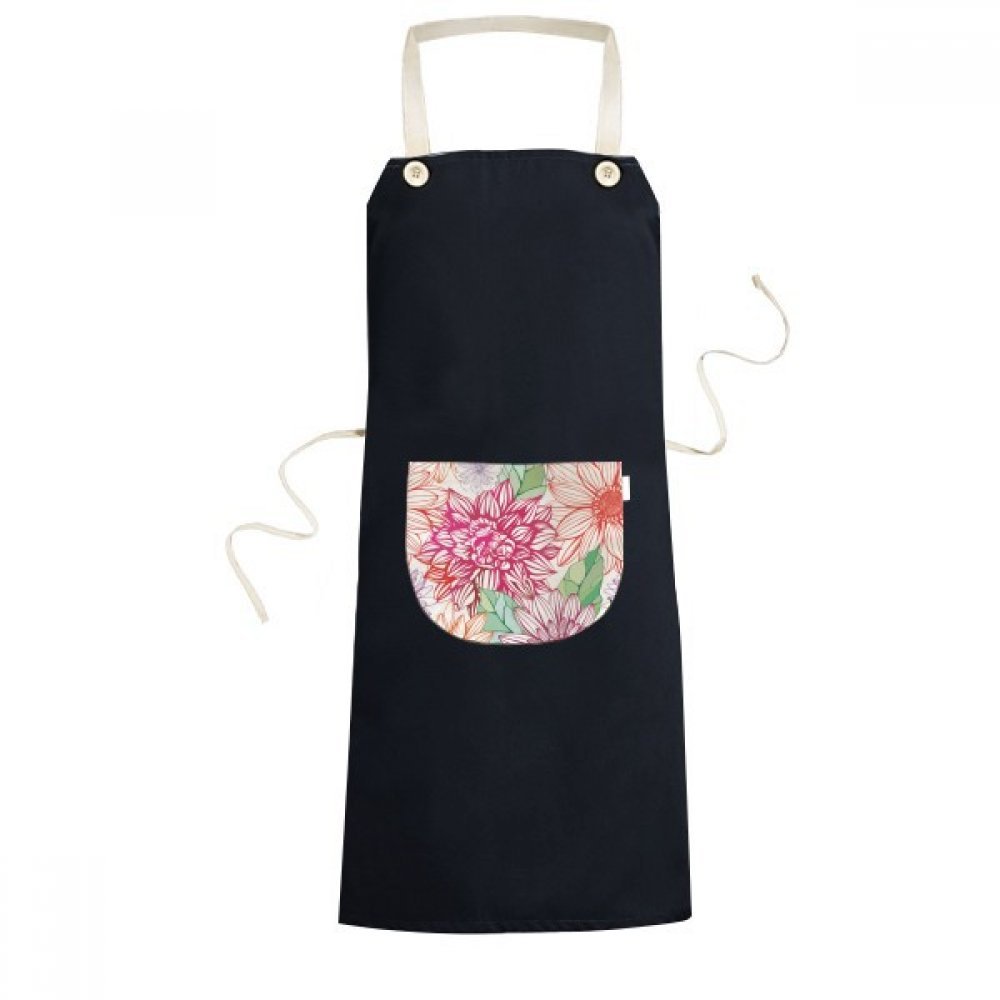 Tablier de cuisine noir fleur plante pompon avec poche pour femme et homme