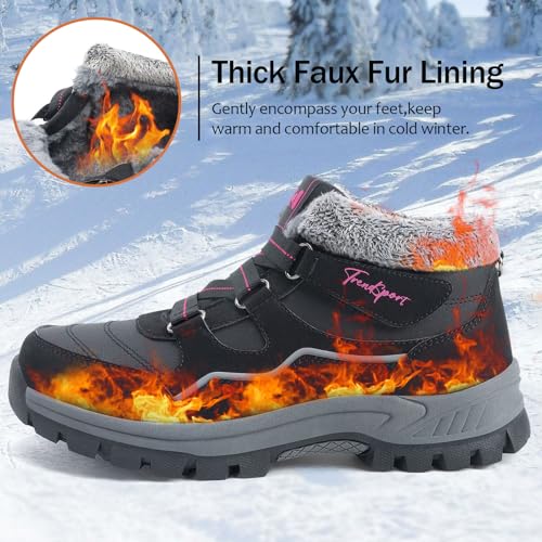 Qiucdzi Womens Winter Snow Boots Warm Fur Lined Anti-Slip Ankle Booties Walking Shoes Non-Slip Outdoor Trekking Shoes3