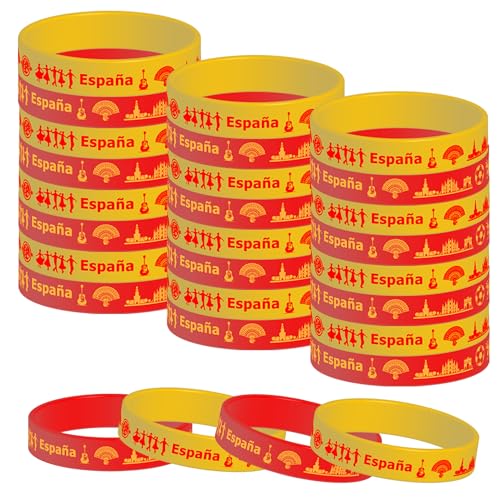 CupaPlay Spain Spanish Rubber Bracelets 24PCS Hispanic Heritage Month Suitable for Spain Flag Themed Happy Spain's Day Party Favors Supplies Decorations Birthday Silicone Wristbands