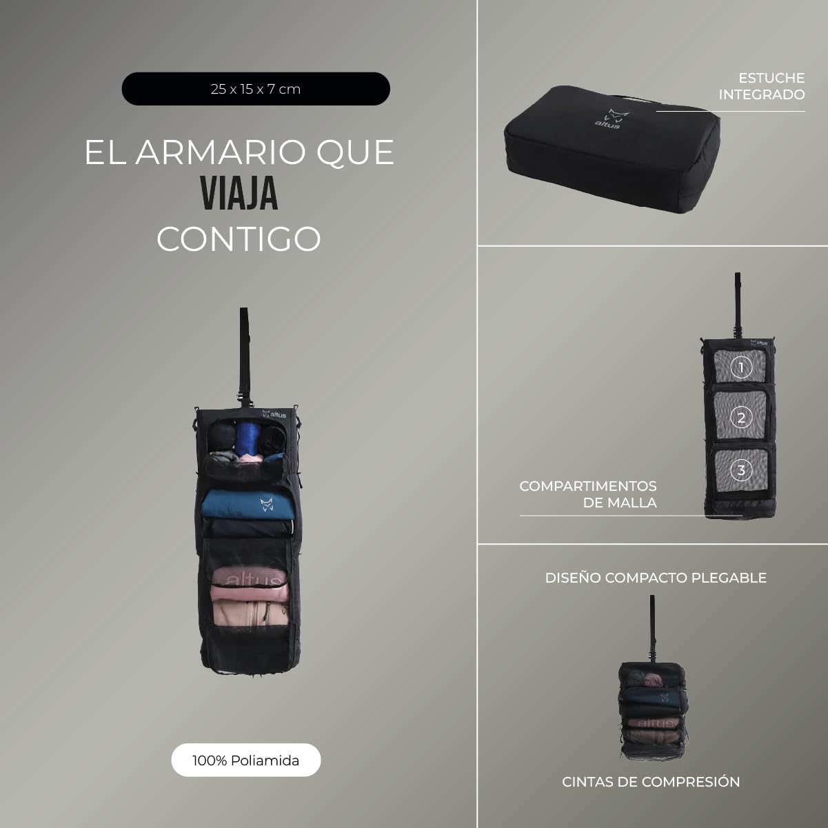 ALTUS Armadio organizer da viaggio armadio portatile | 3 scomparti |