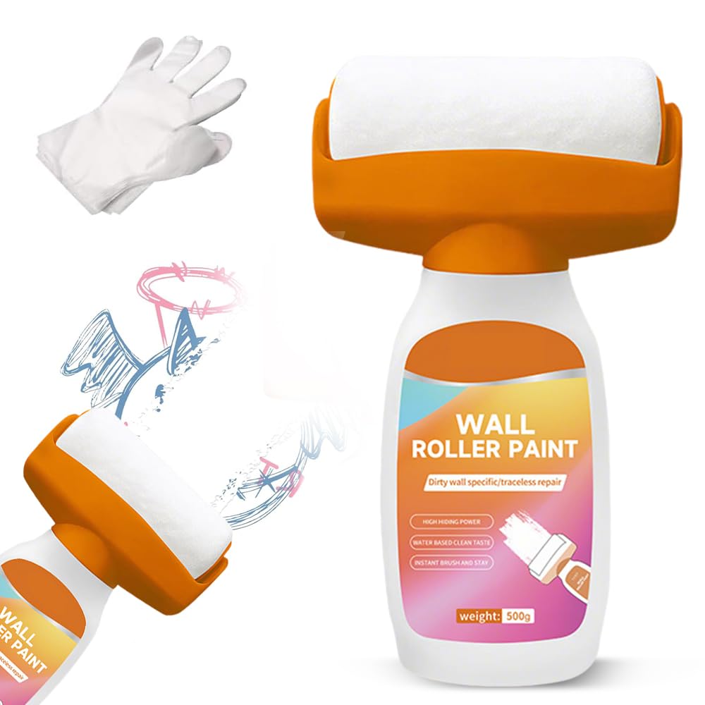 RNPKZ Wall Repair Roller, Wall Repair Rolling Brush,Fast-Drying White Paint for Wall,Wall Repair Paste Roller,Portable Wall Repair Paste Roller for Cracks,Wall Scratches,Graffiti Scratches,Stains,500g