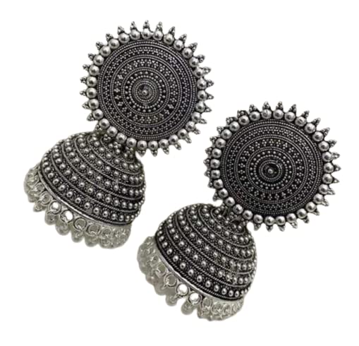 ARBUDA MAA IMMITATIONS Antique Gold & Silver Oxidized Alloy Steel Brass Big Jhumka Earrings for Women and Girls for Traditional Ware