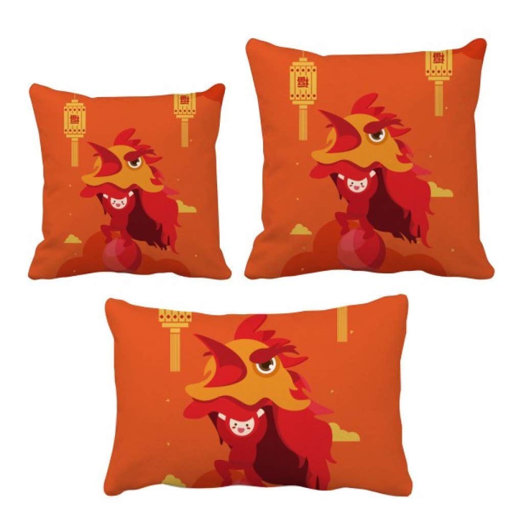 Coussin lanterne rouge et danse du lion pour canapé de salon