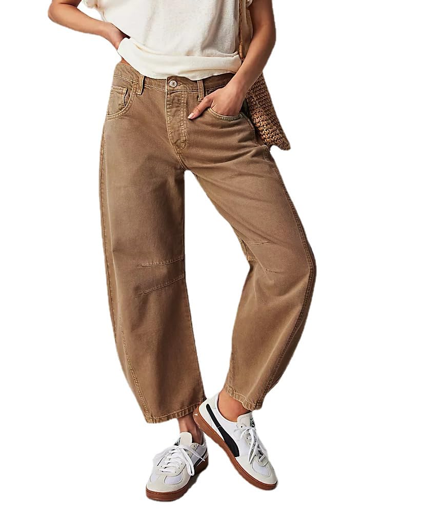 Barrel Jeans Women Mid Rise Barrel Leg Pants, Wide Leg Boyfriend Jeans for Women Retro Denim Baggy Vintage Horse Shoe Jeans4