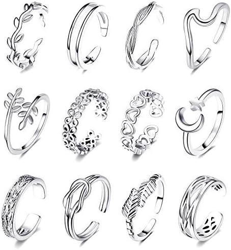 KOHOTA 12PCS 18K Gold Plated Adjustable Toe Rings for women Summer Beach Open Toe Rings Set Flower Arrow Tail Pinky Band Rings Barefoot Foot Jewelry