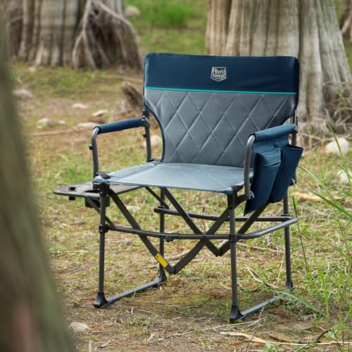 Image of Timber Ridge Aluminum Camping Directors Chair with Side Table Pocket, Portable Folding Heavy Duty Lawn Chair for Fishing Trip Picnic Concert Outdoor 400lbs, Blue