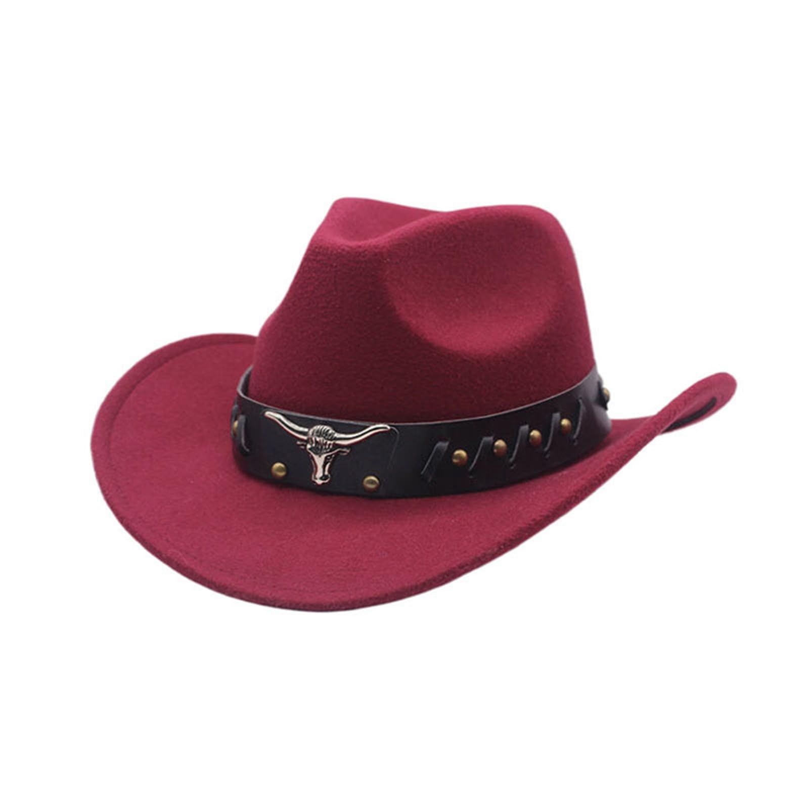 Cowboy Hat for Men and Women Wide Brim Felt Hats with Buckle Band Vintage Western Style Leather Cowboy Hat Fancy Dress Party Costume Accessories Unisex Outdoor Cowgirl Hats Wine