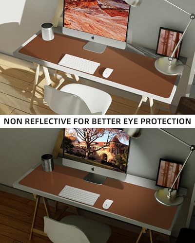 Image of Leather Desk Pad Protector,Mouse Pad,Office Desk Mat, Non-Slip PU Leather Desk Blotter,Large Desk mat,Waterproof Keyboard mat for Office /Home /Decor (Brown,55 inch x 17 inch)