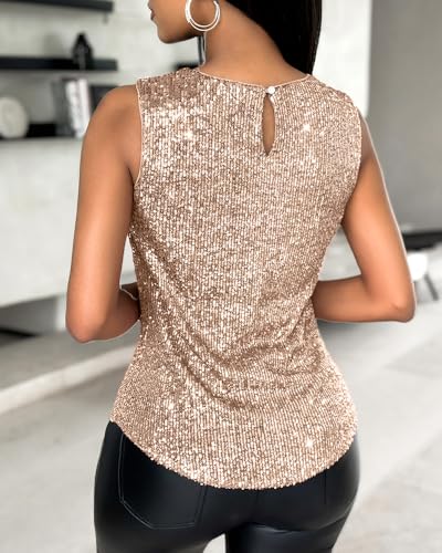 Womens Round Neck Sequin Glitter Sleeveless Tank Top Slim Fit Casual Shirt Office Party Club Streetwear2