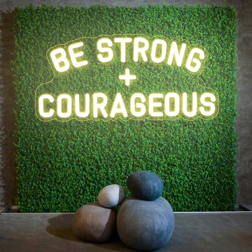Image of Be Strong and Courageous Neon Sign Dimmable Neon Signs for Wall Decor Positive Affirmations LED Signs USB Light Up Sign for Boy Girl Room Playroom Nursery Wall Decor Bedroom Christian Wall Art