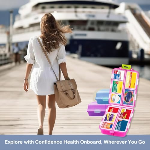 Image of 3 Pack Extra Large Pill Organizers with Medicine Labels, Pink Blue Purple | Includes 3 extra large cases with 3x161 labels and 10 compartments each for 7-day planning and travel
