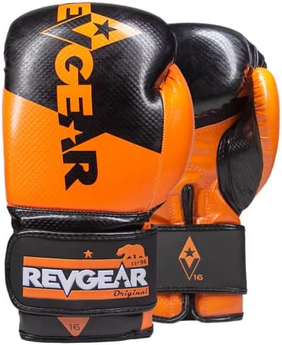Revgear Pinnacle Boxing Glove | Entry Level | Comfortable & Stylish | Animal Free | Excellent Value (Orange/Black, 16 OZ)