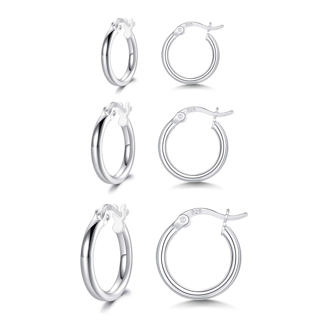 Orecchini A Cerchio Huggie In Argento 925: 3 Paia Oro Rosa, Diametro 13/16/20 Mm - Ipoallergenici Donna