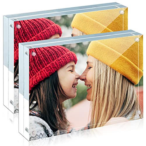 Ilyxy 2 Pack Acrylic Frame 5X7, 20% Thicker, 24Mm Thick Frameless Clear Picture Frame, Double Sided Magnetic Photo Frame, Free Standing Desktop Display Stand Acrylic Picture Frames #TOP18