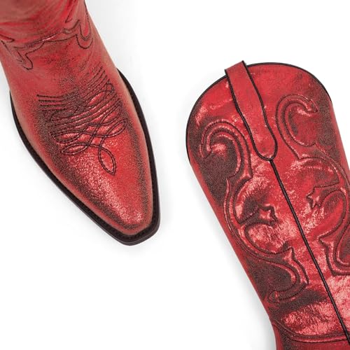 Womens Cowboy Boots Embroidered Cowgirl Mid Calf Boots, Mid Calf Chunky Block Heel Pull On Western Boots3