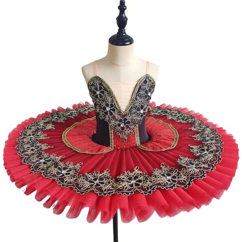 Masif Red Professional Ballet Tutu Girls Platter Pancake Tutu Ballerina Party Dress Donne Adulte Bambino Bambini Balletto Danza Costume,Rosso,100