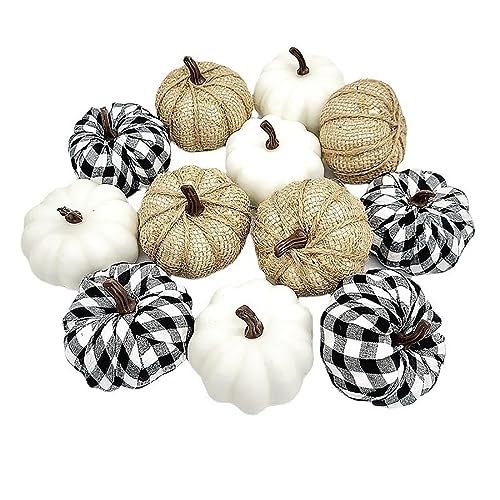 12pcs Mixed Artificial Pumpkins for Harvest Autumn Season Halloween Thanksgiving Holiday Decoration and Display