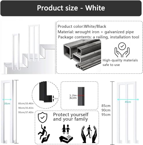 Rampe d'escalier en U 85 cm noire pour intérieur et extérieur - 3