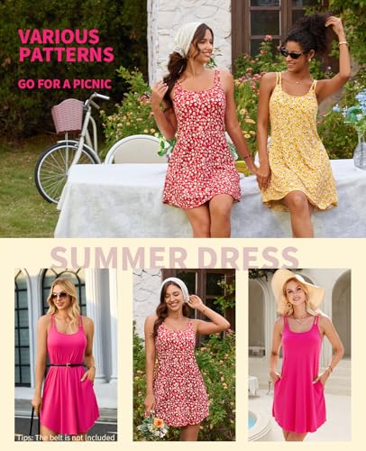 Image of V FOR CITY Built in Bra Dress for Women with Pockets Sundress Hot Pink
