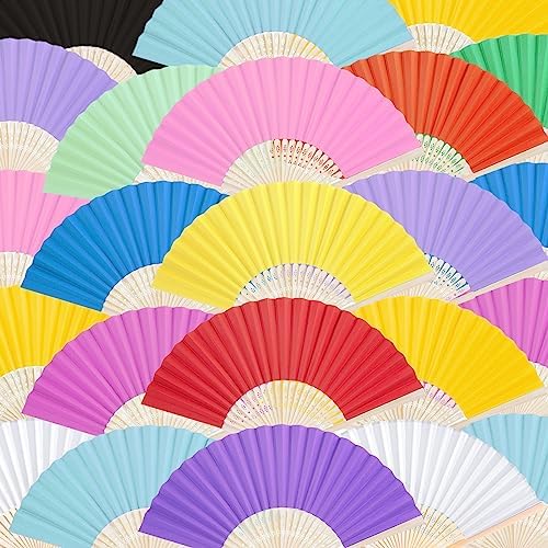 Amazon.com: Chunful 60 Pcs Multicolor Folding Fan Decorative Bulk ...