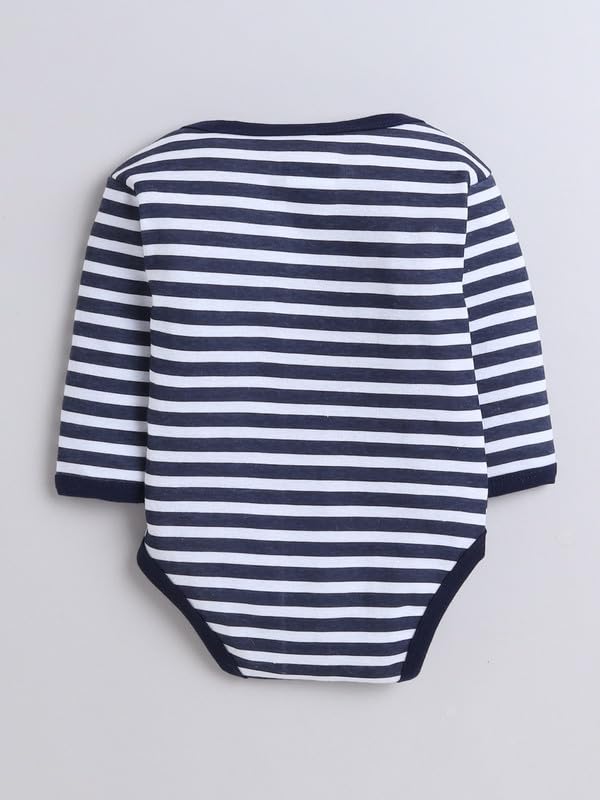 Image of BUMZEE Navy & White Baby Boys Full Sleeves Cotton Bodysuit /Onesies Pack Of 3 (Peb9951)