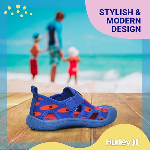 Image of Hurley Kona Toddler Water Shoes - Beach Essentials, Girls and Boys Closed Toe Sandals, Lightweight, Breathable, Kids Water Shoes with Non-Slip Sole and Adjustable Straps, Outdoor Toddler Swim Shoes