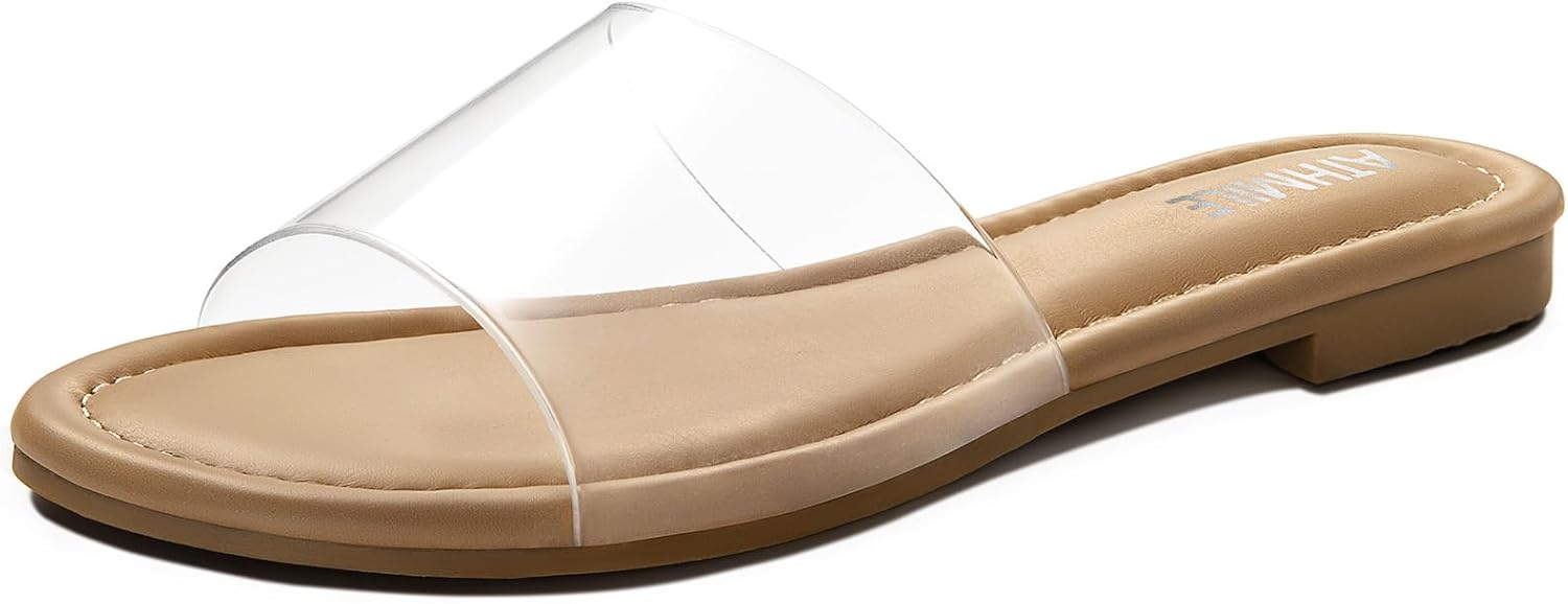 ATHMILE Sandals for Women 2026 One Band Womens Sandals Dressy Open Toe Flats Summer Slides for Casual Party Cute Beach