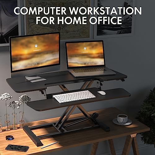 FLEXISPOT Standing Desk Converter 40in Sit to Stand up Desk Riser Height Adjustable Computer Workstation with Spacious 2-Tier Desktop Black - Image 4