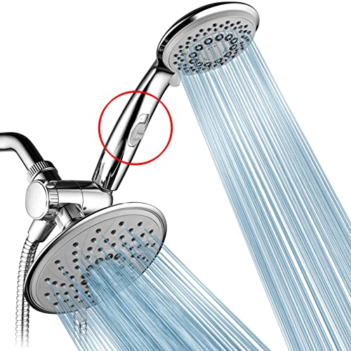 Hotelspa 6''/4'' Ultra-Luxury 3 Way Rainfall Shower-Head/Handheld Shower Gray Spiral Combo W/Patented On/Off Pause Switch And 5-7 Foot Stretchable Stainless Steel Hose #TOP17