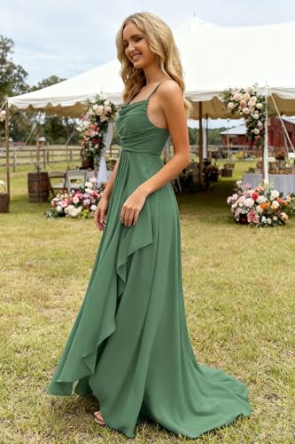Image of Women's Chiffon Bridesmaid Dresses for Wedding Long Formal Evening Prom Gown with Slit Side AR079