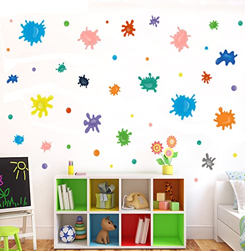 Multicolor Wall Decals Colorful Paint Splatters Kids Wall Stickers Decor For Art Room Playroom Bedroom Classroom Nursery Kids Daycare Wall Decorations #TOP3