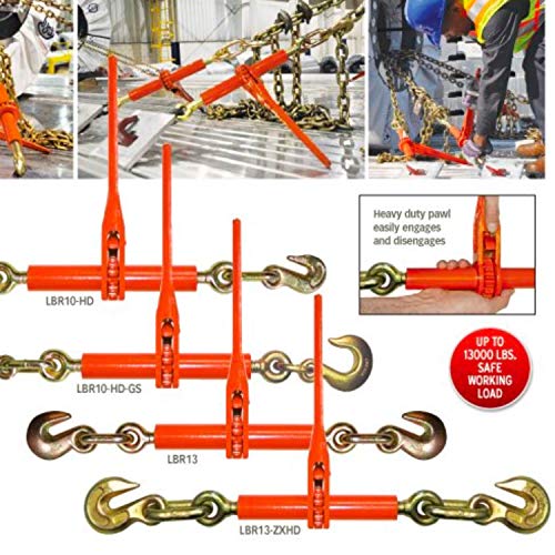 Vulcan Load Binder With 2 Grab Hooks - Ratchet Style - 7100 Pound Safe Working Load (Works With 5/16 Inch Or 3/8 Inch Grade 70 And Grade 80 Chain) #TOP6