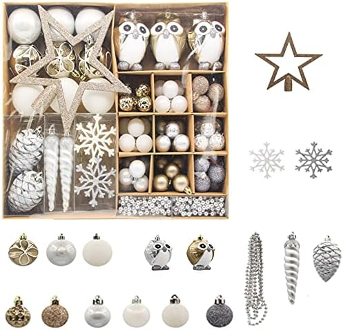 90-Pack Shatterproof Christmas Ball Ornaments Set Decorative Baubles for Holiday Wedding Party Decoration Festival Widgets Pendants with Reusable Hand-held Gift Package for Xmas Tree (Gold&White)