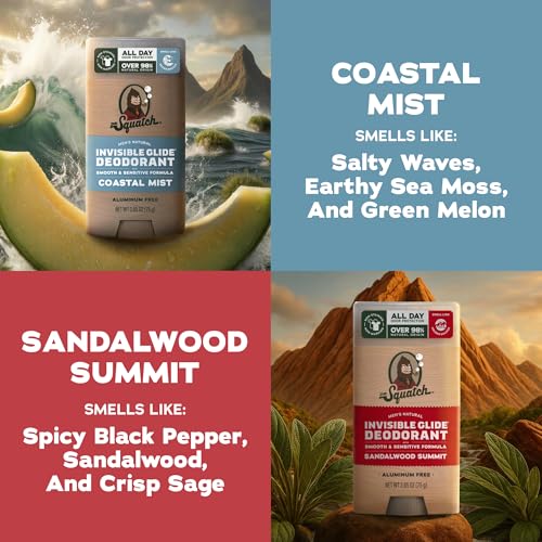 Dr. Squatch Invisible Glide Natural Deodorant Men, Aluminum Free (2-Pack) | All Day Odor Protection, Smooth Glide, No Stains, Men’s Deodorant (Coastal Mist & Sandalwood Summit) - image 2
