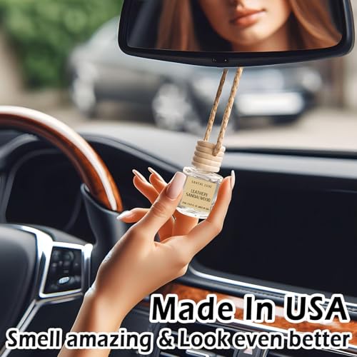 Image of C Classy Hanging Car Air Freshener 2 Pack, Leathery Sandalwood Essential Oil Diffuser, Long-Lasting Fragrance, Cute Glass Bottle Car Accessories for Women & Men, Made in USA