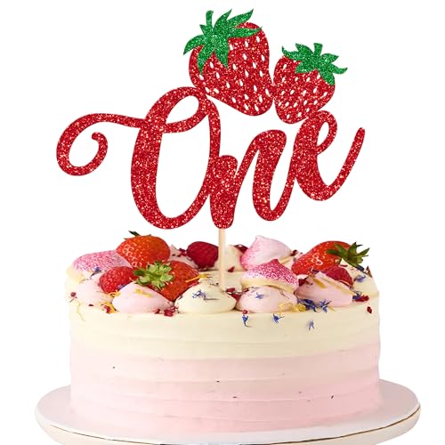 Rsstarxi 1 paquete de decoración para tarta de primer cumpleaños, diseño de fresas, decoración para tarta de primer cumpleaños con temática de frutas dulces para fiesta de primer cumpleaños