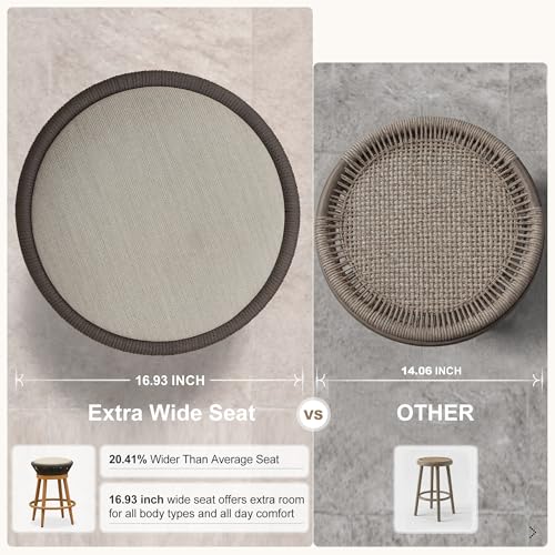 PURPLE LEAF Outdoor Swivel Bar Height Stools Set of 2 Metal Modern Wicker Bar Chairs with Back Aluminum Woven Barstools with Cushions for Kitchen Balcony Garden Indoor Teak — view 4