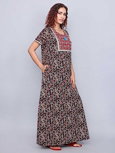 Image of Evolove Women's Cotton Long Maxi Night Gown Nighty Dress with Pocket, Super Soft Comfortable (LNG-Cotton-2)