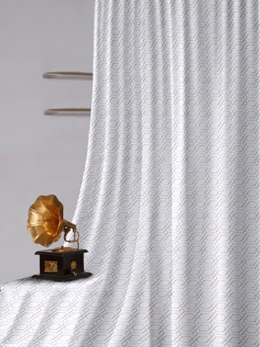 Image of Cortina Striped Light-Filtering Polyester Curtains 5 feet Long Set of 2 for Window [ Opacity: 50-60%, Color: Grey, Knitting Foil Curtains -160 GSM ]