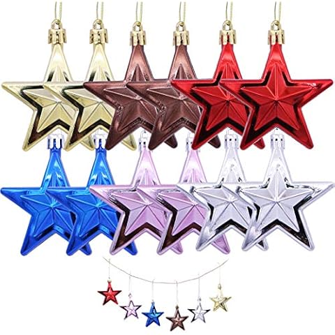 12 Pcs Glitter Star Christmas Trees Decor Set,Multicolor Star Pendant Decor Ornaments for Christmas Xmas Hanging Decorations Festival Holiday Decor Cover
