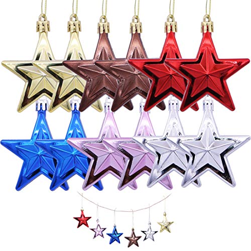Juego de 12 piezas de decoración de árboles de Navidad, diseño de estrella multicolor para decoración de Navidad, festival, decoración de vacaciones Cover