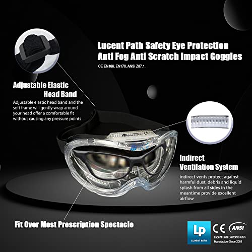 Lucent Path Safety Goggles Anti-Fog Anti-Scratch Ce Ansi Certified Clear Impact Resistant Eye Protection #TOP3