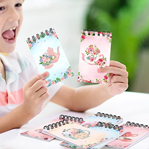 24 Packs Mini Tea Party Notebooks Floral Tea Time Party Favor Set Vintage Teapot Party Spiral Pocket Notepads Tea Party Memo Spiral Tiny Notebooks For Kids Birthday Party School Office Supplies #TOP6
