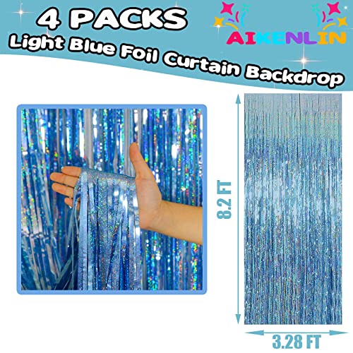 Image of 4 Pack 3.2Ft x 8.2Ft Light Blue Foil Fringe Curtain Backdrop, Metallic Tinsel Foil Fringe Streamers Curtains for Photo Booth, Birthday, Wedding, Disco, Bachelorette, Christmas Party Decoration